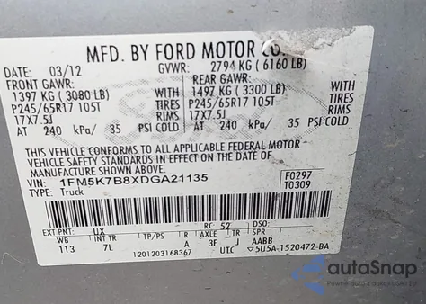 2013 Ford Explorer from USA, damaged, VIN 1FM5K7B8XDGA21135